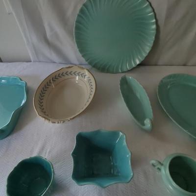 Vintage MCM Aqua Colored Ceramic Pieces 