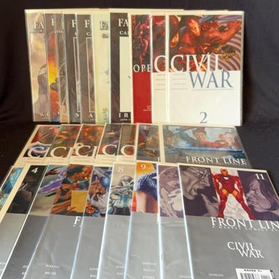 Comics “Fallen Son The Death Of Capitan America” (7), “Civil War” (8) & “Civil War Front Line” (11)