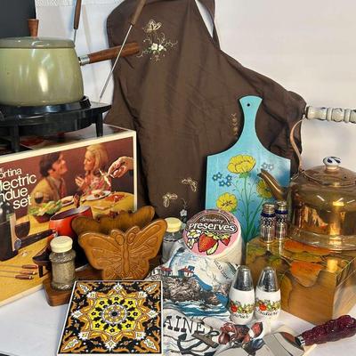 Vintage 1970s Kitchen: Electric Fondue Set, Copper Tea Kettle, More