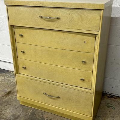 Mid Century Yellow Veneer Chest Of Drawers- 32X18X42”