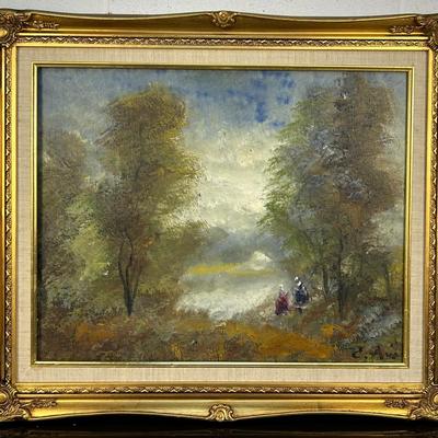 Signed Impressionist-Style Landscape Painting On Canvas - Framed 16x27”