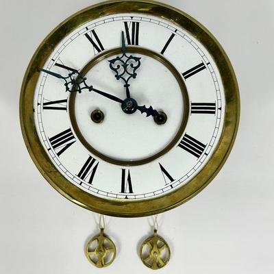 Antique Victorian Wall Clock Enameled Metal Face And Movement - 7.5” Diameter