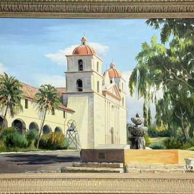J Daniel Prouty “Mission Santa Barbara” Signed Painting On Board - Framed 22x28” 