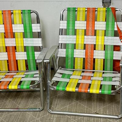 Vintage Webbed Low Aluminum Beach Chairs In Carry Bags - 22x19x26”