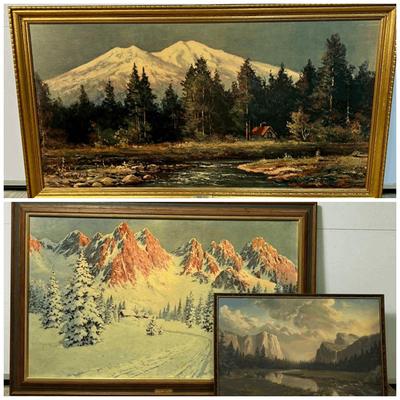 Landscape Prints: Dino Massaroni "Sierra Sunrise", Mid Century Turner Art & Robert Wood Mount Shasta