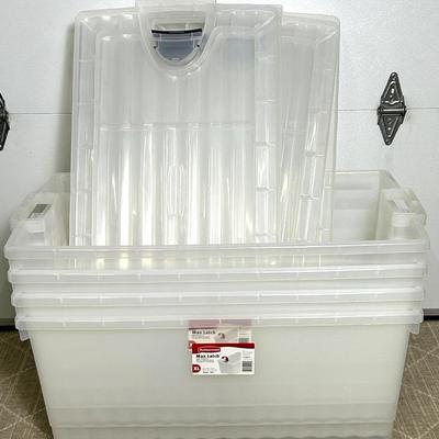 Rubbermaid Max Latch 28 Gallon Integrated Handle Bins (4) 