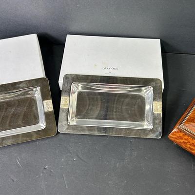 Vera Wang Wedgwood Silver-Plated Jewelry Trays & Vintage Italian REUGE Inlaid Mandolin Music Box