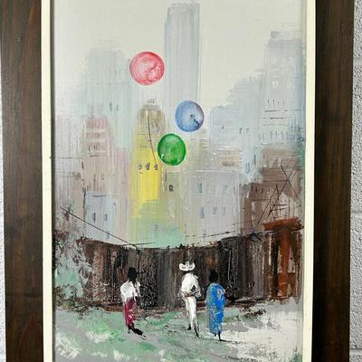 Mid Century Signed Cityscape Painting - Framed 24x16.5”