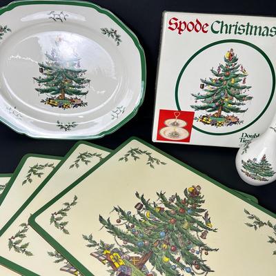 Spode Christmas Tree: Platter,  Vase, Tiered Tray & Pimpernel  Placemats