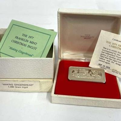 Sterling Silver Franklin Mint Christmas Bar (1977) – 65g .925 in Original Box