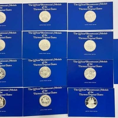 Franklin Mint Bicentennial Silver Medal Proof Set:13 Original States, 1976