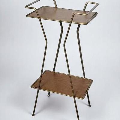 Mid Century Brass Finish Two-Tier Side Table - 10x7x21"