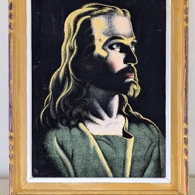 Green and Gold Jesus on Black Velvet