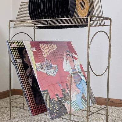 Mid Century Wire Stand and Records