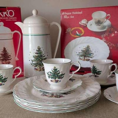 Nikko Christmas Plates, Cups and Carafe