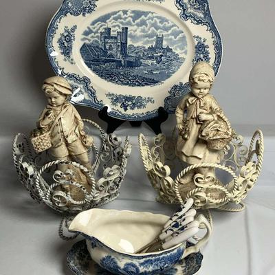 Johnson Brothers "Mill Stream" Dish, Chalkware Sculptures, & More