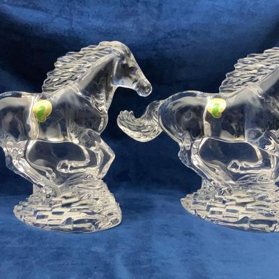 Waterford Crystal Running Horse Sculptures - Set Of Two
