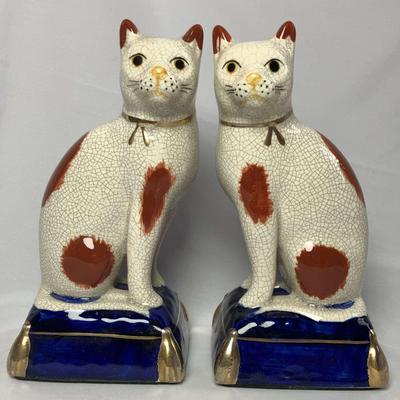 Pair of Vintage Fitz & Floyd (FF) Staffordshire Style Cat Figurines - Made in Japan