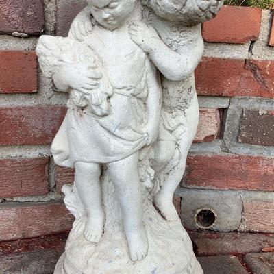 Garden Statue - Boy and Girl With Flowers