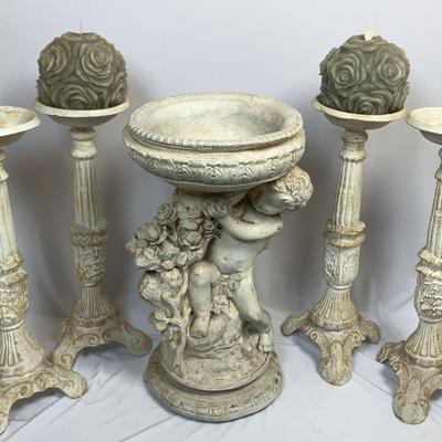 Cherub Sculpture and Candle Holders