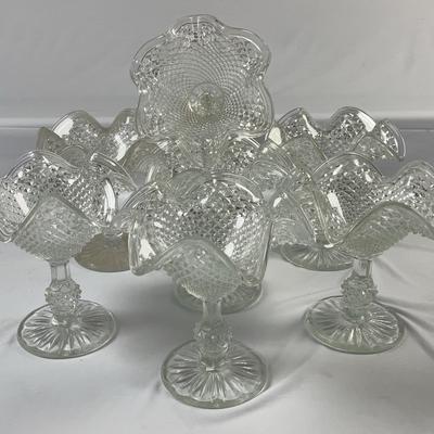 Diamond Pattern, Ruffled Edge Glass Pedestal Candy Dishes - Set Of 8