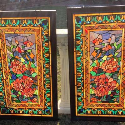 Pair of Rose Stained Glass Windows 
