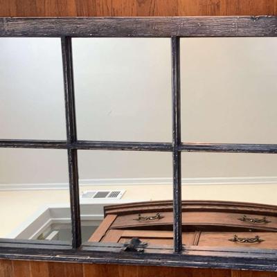 Blue Wooden Window Pane Mirror