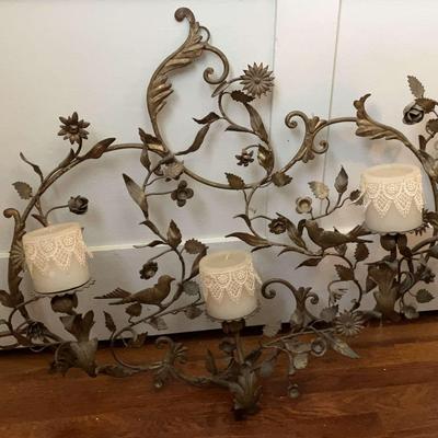 Birds Nestled on a Vine Metal 5 Candle Sconce