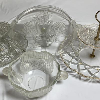 Two Tiered Servers, Cut Glass Crystal Bowl, and Platter