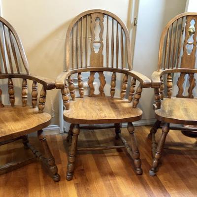 3 Mid 20th Century Vintage Victorian Style Windsor Dining Chairs by Nichols & Stone Like 