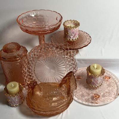 Rose Colored Depression Glass - Platters, Canisters, and More