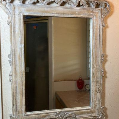 Mirror in White Weathered Ornate Frame