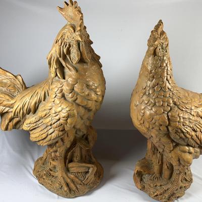 Large Wooden Hen & Rooster 