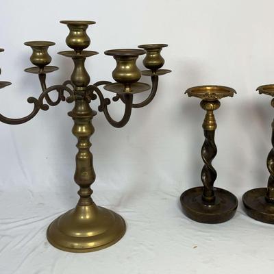 Gatco Solid Brass 5 Arm Candelabra & 2 Candlestick Holders