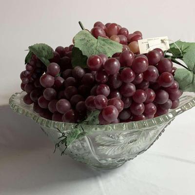 Decorative Grape Cluster in Large Glass Cut Bowl