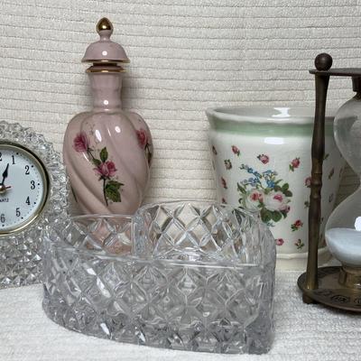 Hourglass, Perfume Bottle, and More Decor