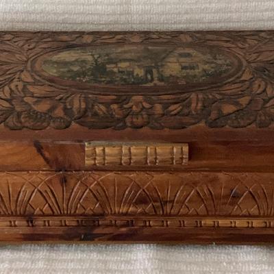 Vintage Carved Wooden Jewelry Box
