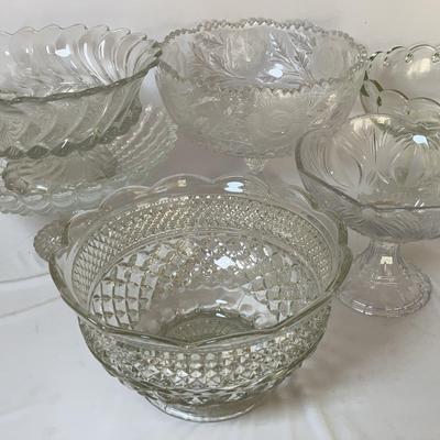 Cut Glass Pedestal Bowls & One Large Bowl 