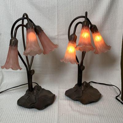 Set of 2 - Tiffany Style Triple  Lily Lamps