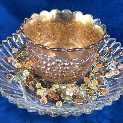 Dugan Grape Delight Carnival glass, pressed glass fruit dish, and more!