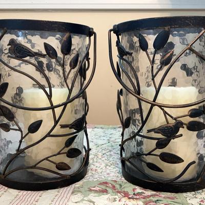 Metal Bird & Leaf Design Candle Holders
