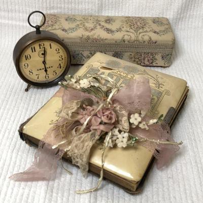 Vintage Photo Album, Jewelry Box &Clock
