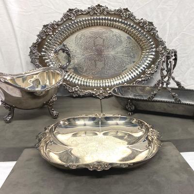 Silverplated Serving Dishes - Gravy Boat, Small Platters, Dish