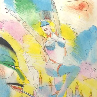 “Midnight Celebration" Signed Lithograph by Earl William Linderman 1983, Framed
