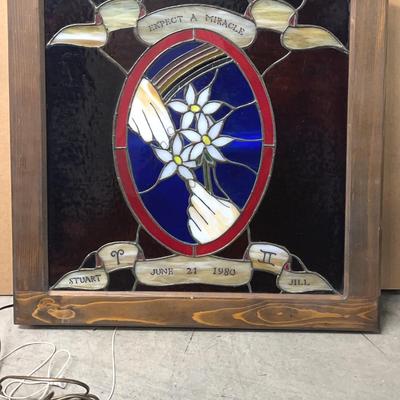Stained Glass Artful Commemorative “Expect A Miracle” - Framed with Light Capability