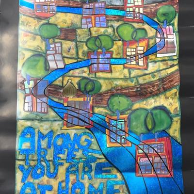 “Among Trees You Are At Home" Art on Poster by F Hundertwasser, KKL Afforestation - Judaica