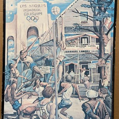 “Neighborhood Games” 1984 Los Angeles Olympics Poster Board - Signed By Ernie Barnes