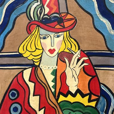 Hugo Schreiber Original Oil on Board - Untitled- Depicting Woman In A Red Hat 