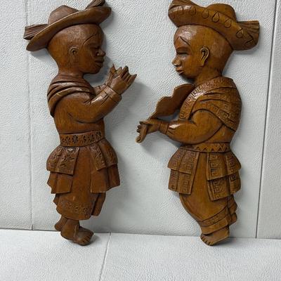 Native Mexican Wall Carving, Pair - Musicians