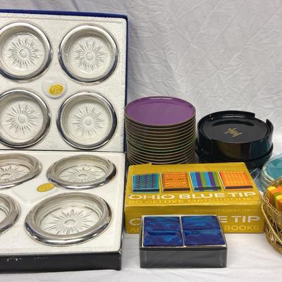 Crystal Silverplate Coasters, Lacquer Multicolored Coasters, Decorative Matches Collection